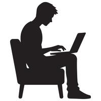 Silhouette of a Person Working on Laptop Illustration at Home vector