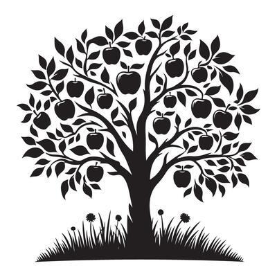 Beautiful Apple Tree Silhouette Illustration for Garden and Orchard