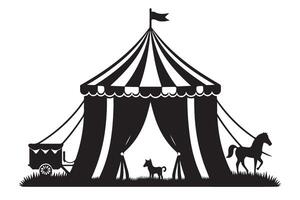 Silhouette Circus Tent with Animals and Wagon an Enchanting Illustration vector