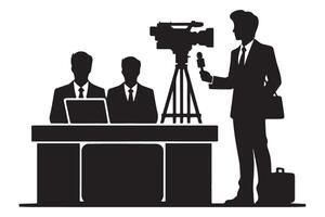 Silhouette News Crew Interview Illustration for Media Journalism Coverage vector