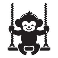 Cute Monkey Swinging on a Tree Swing Illustration vector