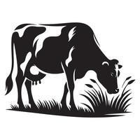 Dairy Cow Silhouette Illustration Grazing in the Field Scene vector