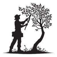 Silhouette of Gardener Pruning Tree Art Arborist Design vector