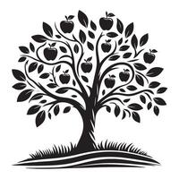 Apple Tree Silhouette with Many Apples Illustration vector