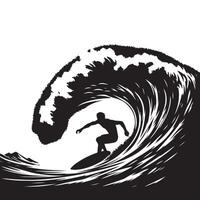 Surfer Silhouette Riding Wave Adventure Illustration Perfect for Surf Enthusiasts vector