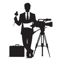 Reporter Silhouette Image with Camera and Microphone Presentation vector