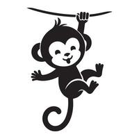 Playful Monkey Silhouette Hanging from Vine Graphic Design vector