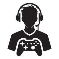 Gamer silhouette illustration with headset and controller graphic vector