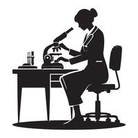 Scientist Silhouette Using Microscope in Lab Research Art vector