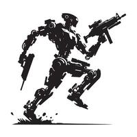 Futuristic War Robot Silhouette Illustration armed Robot Warrior Graphic vector