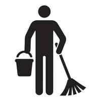 Cleaning Service Person Silhouette Illustration with Bucket and Broom vector