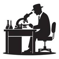 Scientist Silhouette Illustration Analyzing Sample in Lab with Microscope vector