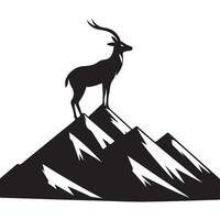 Antelope Silhouette on Mountain Peak Symbol of Success vector