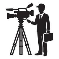Silhouette Cameraman with Camera Illustration for News Media Coverage vector