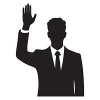 Silhouette of businessman with raised hand taking oath offering help vector