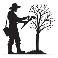 Silhouette of Gardener Pruning Tree Illustration for Landscaping vector