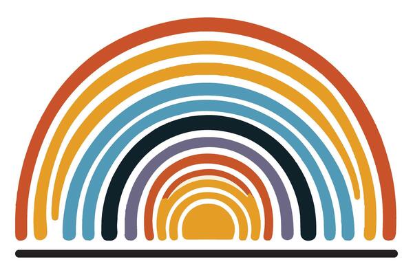Colorful Rainbow Illustration Design with Line Art for Positive Vibes