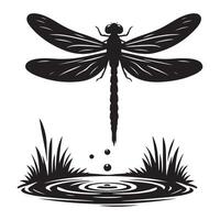 Silhouette of Dragonfly Landing on Water Illustration for Ecological Projects vector