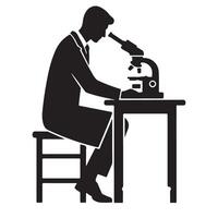 Silhouette Scientist Examining Specimen Under Microscope Detailed Scientific Research vector