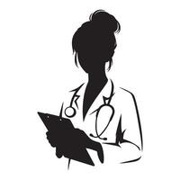 Silhouette of a Doctor in Lab Coat with Stethoscope and Clipboard vector