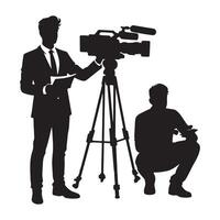Silhouette News Reporting Scene with Camera and Team in Black vector
