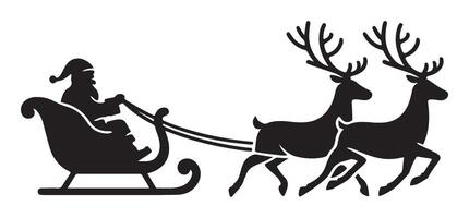 Santa Claus rides in a sleigh with his reindeers silhouette drawing vector