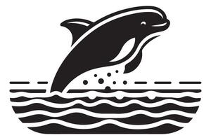 Silhouette Dolphin Leaping Cheerfully Out of the Water Illustration Design vector