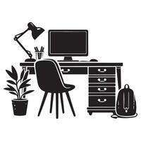 Silhouette of Home Office Setup with Desk and Computer Art vector