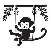 Playful Monkey on a Swing Black Silhouette Illustration vector