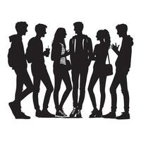 Silhouette of Diverse Group Teens Engaging in Casual Conversation vector