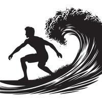Surfer Riding Ocean Wave Silhouette for Surf Culture Graphics vector
