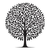 Round Tree Silhouette Design with Leaves and Branches vector