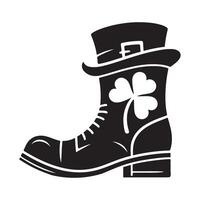 Leprechaun boot silhouette with cloverleaf for St Patrick's day vector