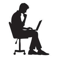 Silhouette of a Man Using Laptop Representing Technology and Work vector