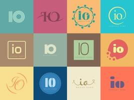 IO logo company template. Letter i and o logotype. Set different classic serif lettering and modern bold text with design elements. Initial font typography. vector