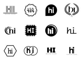 HI logo company template. Letter h and i logotype. Set different classic serif lettering and modern bold text with design elements. Initial font typography. vector