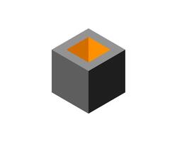 Abstract isometric cube with an orange inner square. Represents potential, hidden opportunity, or inner strength. vector