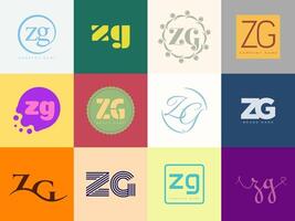 ZG logo company template Letter z and g logotype. Set different classic serif lettering and modern bold text with design elements. Initial font typography. vector