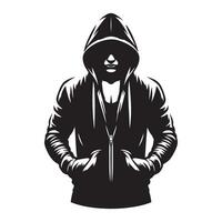 Silhouette Hooded Figure Mysterious Anonymous Hacker Illustration vector