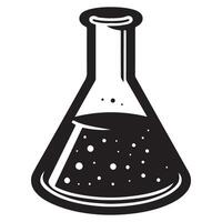 Laboratory flask with liquid for science experiment silhouette vector
