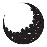 Crescent Moon Silhouette with Stars and Clouds Art vector