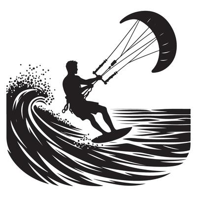 Dynamic Kitesurfing Silhouette Watersport Graphic for Design Projects