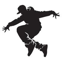 B-boy dancer silhouette performing dynamic break dance poses and moves vector