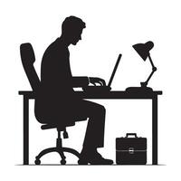 Man Working on Laptop at Desk Silhouette Illustration Image vector