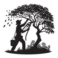 Gardener pruning tree branches silhouette image outdoor work vector