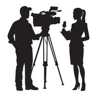 Silhouette News Anchor Reporting and Interviewing with Camera Team vector
