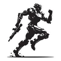 Futuristic robotic soldier illustration running fast with gun design vector