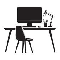 Minimalist Desk Setup Computer Workstation Silhouette Design for Productivity vector