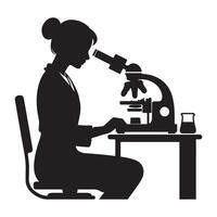 Silhouette Woman Scientist Working at Microscope Illustration vector