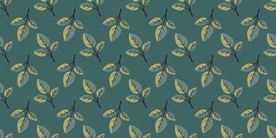 Seamless teal green leaf pattern. Elegant, minimalist design ideal for textile prints, website backgrounds, or stationery. Evokes a sense of nature and tranquility. vector